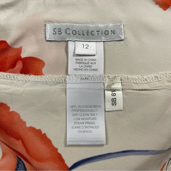 Woman's‎ SD Collection Silk Lt. Taupe and Orange Poppy Button-Down Shirt Blouse - Picture 6 of 6